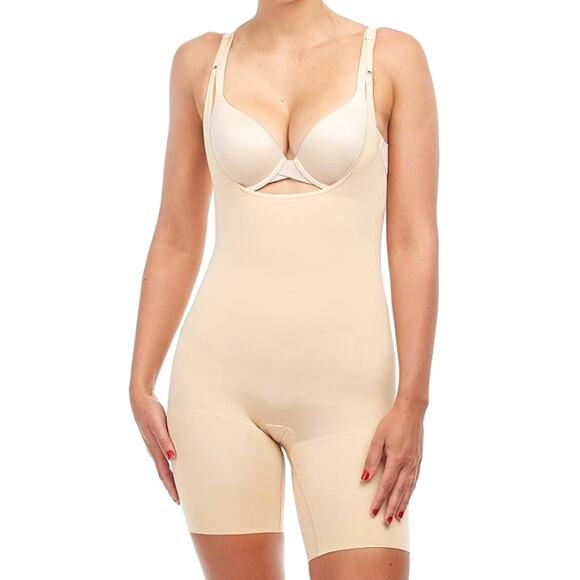Spanx Shapewear for Power Series Open-Bust Mid-Thigh Bodysuit Soft Nude SZ 1X - Picture 1 of 12